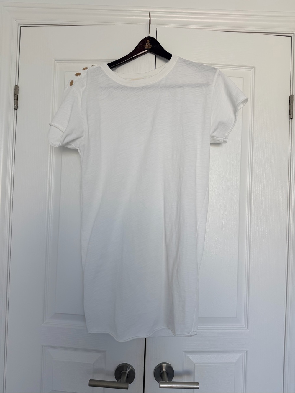 Nation LTD White Mini Dress with Gold Buttons